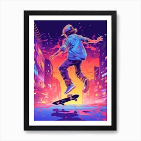 Skateboarding In Amsterdam, Netherlands Gradient Illustration 3 Art Print