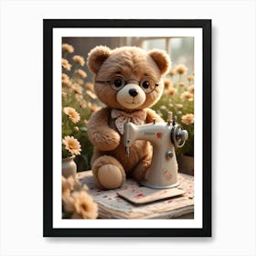 Teddy Bear With Sewing Machine 1 Art Print