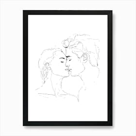 Kissing CoupleMinimalist Line Art Monoline Illustration Art Print