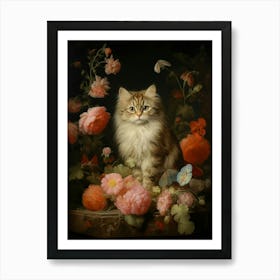 Floral Rococo Style Cat  3 Art Print