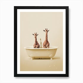 Giraffes In A Bath Neutral Print Art Print
