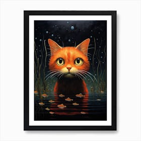 Cat In Water 2 Art Print