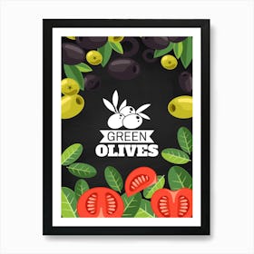 Green Olives - olives poster, kitchen wall art 1 Art Print