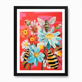 Colour Burst Floral Bees 3 Art Print