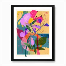 Sweet Pea 1 Neon Flower Collage Art Print