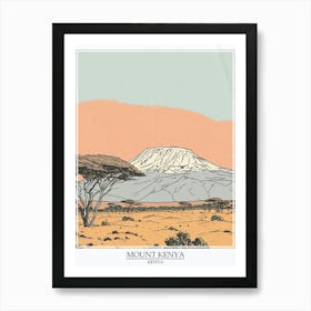 Mount Kenya Color Line Drawing 8 Poster Art Print