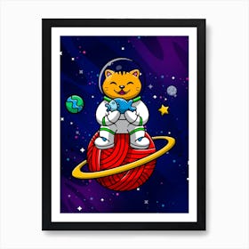 Cat Astronaut, space cat and fish — space poster, synthwave space, neon space, aesthetic poster Art Print