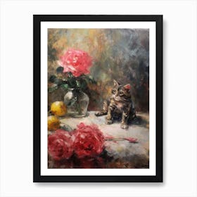 Rose With A Cat 1 Art Print