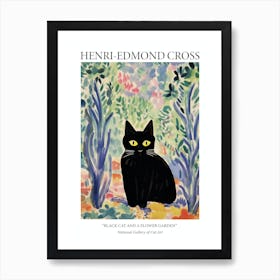 Henri Edmond Cross Style Cat In A Flower Garden 1 Poster Art Print
