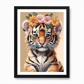 Baby Tiger Flower Crown Bowties Woodland Animal Nursery Decor (12) Art Print