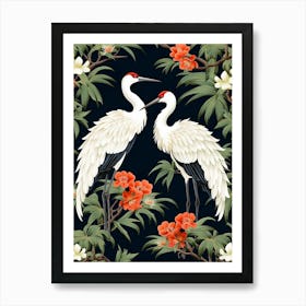 Black And Red Cranes 11 Vintage Japanese Botanical Art Print