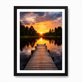 Wooden Lake Path in the Sunset 1 Art Print