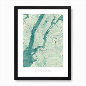 New York Map Vintage in Blue Art Print