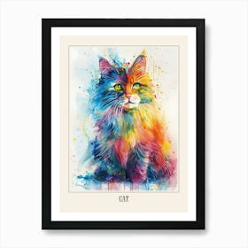 Cat Colourful Watercolour 4 Poster Art Print