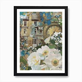 White Flowers Scrapbook Collage Cottage 3 Art Print