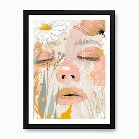 Face Of A Woman With Flowers Art Print