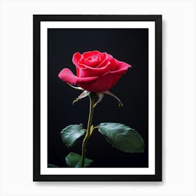 Red Rose Isolated On Black Background 3 Art Print