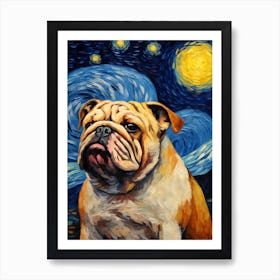 Bulldog Starry Night Dog Portrait Poster