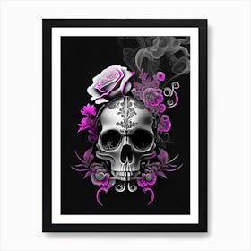 Skull With Floral Patterns 1 Pink Stream Punk Art Print