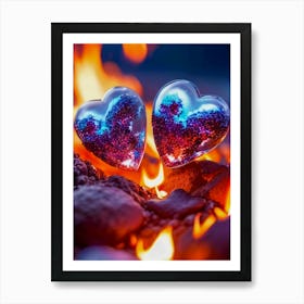 Burning Love Two Hearts On Fire Art Print