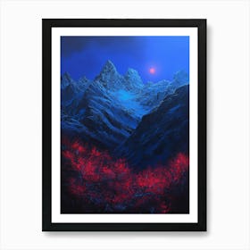 Red Trees At Night Art Print