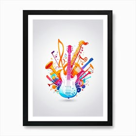 Colorful Music Background With Guitar Art Print