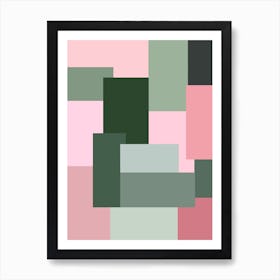Abstract Geometric Pattern Pink and Green Art Print
