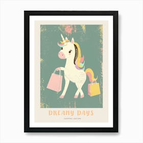 Pastel Storybook Style Unicorn With Shopping Bags 2 Poster Art Print