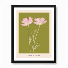 Pink & Green Love In A Mist 3 Flower Poster Art Print