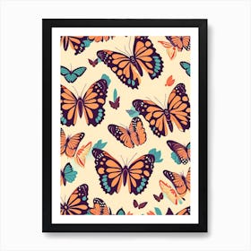 Butterflies Repeat Pattern Retro Illustration 1 Art Print