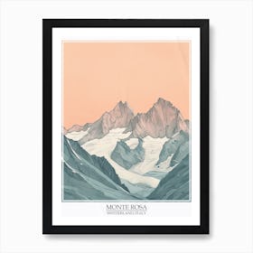 Monte Rosa Switzerland Italy Color Line Drawing 1 Poster Art Print