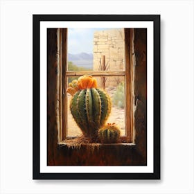 Golden Barrel Cactus On A Window  2 Art Print