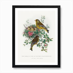 Portrait Of Bird Family With Quote 2 Art Print