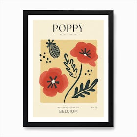 Vintage Yellow And Red Poppy Flower Of Belgium Art Print