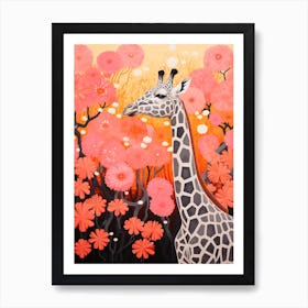 Giraffe Pink Blooming Portrait 4 Art Print