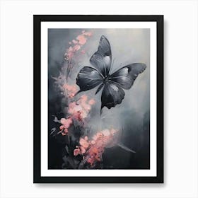 Butterfly On Pink Flowers Art Print