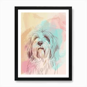 Pastel Bearded Collie Dog Pastel Line Illustration  2 Art Print