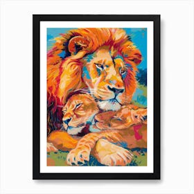 Masai Lion Family Bonding Fauvist Painting 2 Art Print