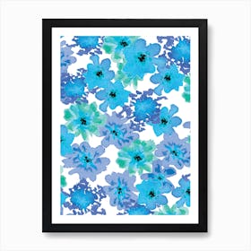 Large Garden Floral Blues Art Print