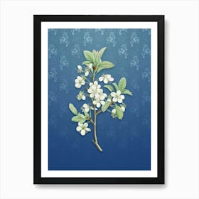 Vintage White Plum Flower Botanical on Bahama Blue Pattern n.1716 Art Print