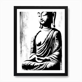Buddha Symbol Black And White Painting Art Print