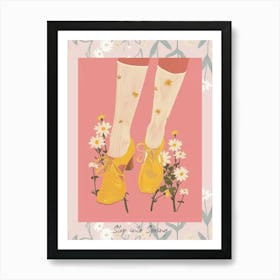 Step Into Spring Woman Yellow Shoes With Flowers 2 Art Print