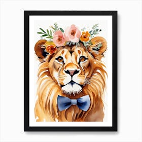 Baby Lion Sheep Flower Crown Bowties Woodland Animal Nursery Decor (26) Art Print