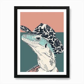 Lizard With A Cow Print Cowboy Hat Modern Abstract Illustration 5 Art Print