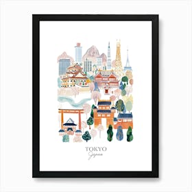 Tokyo Japan 2 Gouache Travel Illustration Art Print