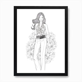 Bloom Body Girl Line Art 21 Art Print