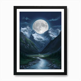 Full Moon In The Mountains 3 Art Print