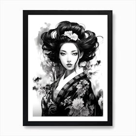 Geisha Black And White Anime Style  3 Art Print