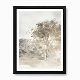 Neutral Landscape Watercolour Tree Vintage 2 Art Print