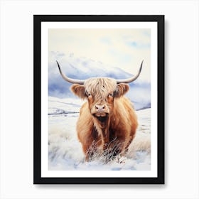 Highland Cow In The Snow Watercolour 3 Art Print